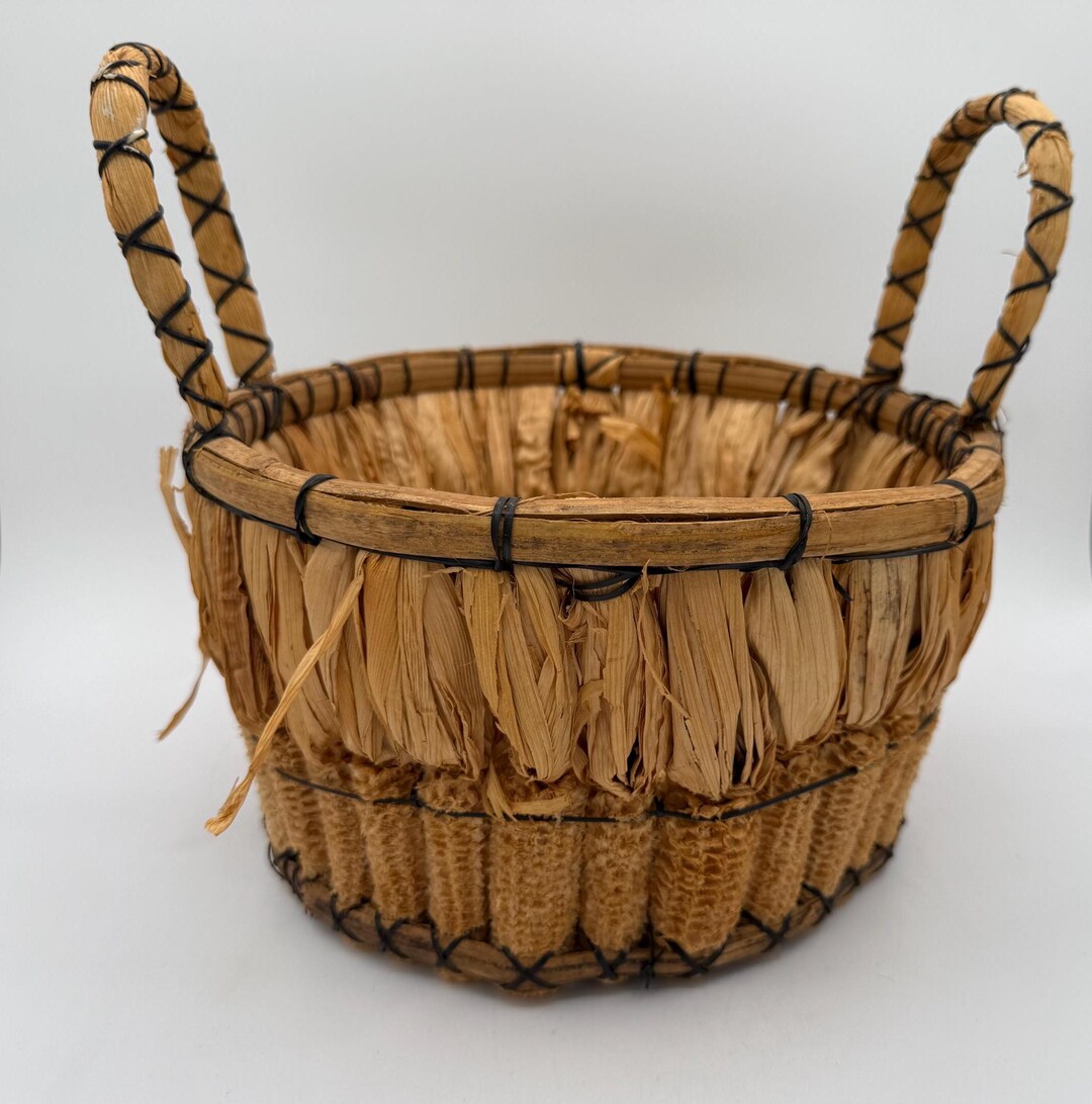 Rustics Straw Set of 2 Rustic Handwoven Straw Baskets With Double Handles | Primitive ...