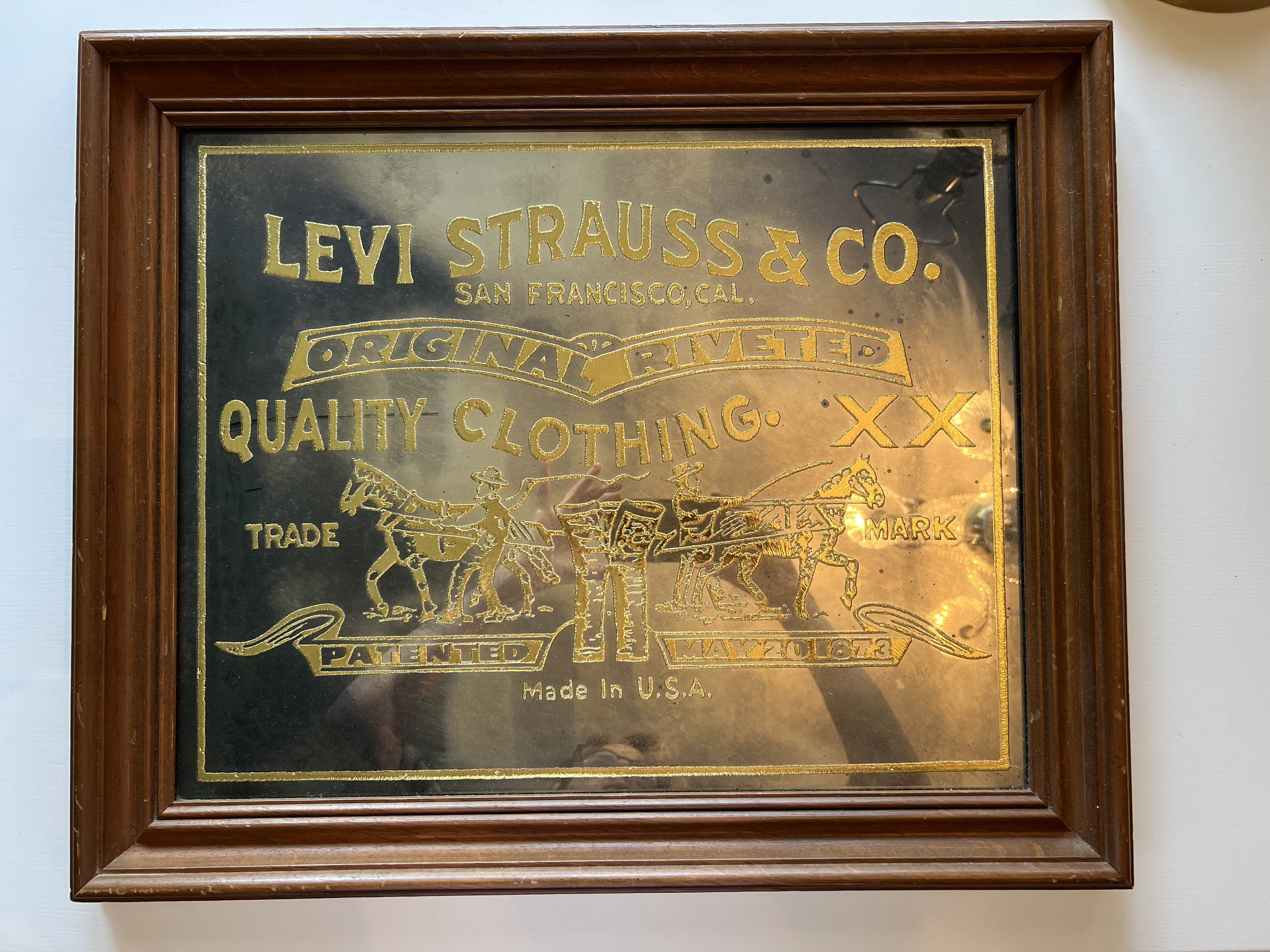 Levi Strauss & Co. ミラー Vintage Levi Strauss & Co 100th Anniversary Etched Mirror 1973