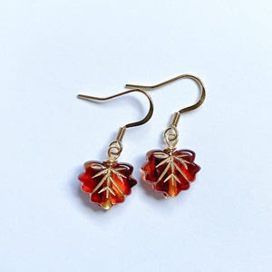 fall/autumn golden brown translucent or cream white  acrylic leaf dangle earrings, hook style. Women’s seasonal fall jewelry,