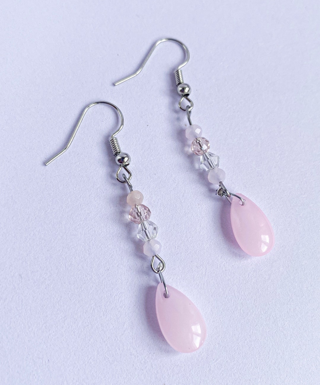 Handcrafted Silver Dangle Crystal Glass Tear Drop pink, Puple,blue Hook ...