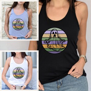 Ghost Halloween Women&#39;s Racerback Tank Top Design, Women&#39;s Tank Top, Spooky design Tank Top, Halloween Clothing