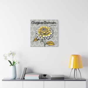 Month Flower Chrysanthemum November Matte Canvas, Stretched, 1.25&quot; 6, 10, 12, 14, 16, 20, 24 inch square, Birthday Gift, Housewarming