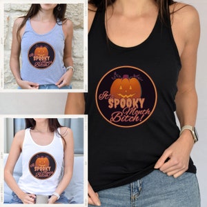Spooky Month Pumpkin Halloween Women&#39;s Racerback Tank Top Design, Women&#39;s Tank Top, Spooky design Tank Top, Halloween Clothing