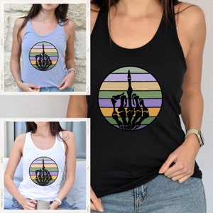 Skeleton Middle Finger Halloween Women&#39;s Racerback Tank Top Design, Women&#39;s Tank Top, Spooky design Tank Top, Halloween Clothing