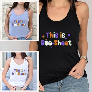 This is Boo-Sheet Halloween Women&#39;s Racerback Tank Top Design, Women&#39;s Tank Top, Spooky design Tank Top, Family Halloween