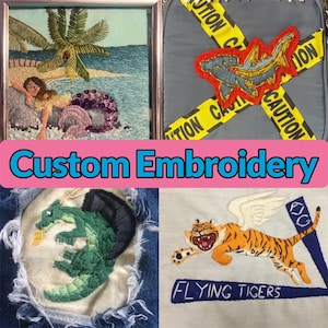 Custom Embroidery — YOUR Design, My  Experience — Send your stuff OR get a patch, pin, or framed embroidery of your choice! Dm for PRICING