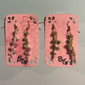 String of Pearls Succulent GREEN OR PINK— Beaded earrings— Handmade Beaded Jewelry
