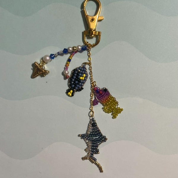Beaded Tropical Fish Keychain — Thresher Shark, Blue Tang, Basslet — Hand Made Keychains/Zipper pull/Decoration/Accessory