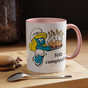 Smurfette Smurfs bilingual birthday Coffee Mug, 11oz Taza Pitufina Feliz cumpleaños