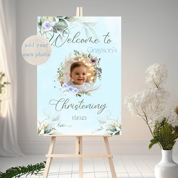 Own photo custom christening welcome poster, personalised  banner, baptism SIGN, party sign, baptism backdrop, name day design,