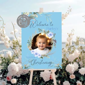 Own photo custom christening welcome poster, personalised  banner, baptism SIGN, party sign, baptism backdrop, name day design,digital