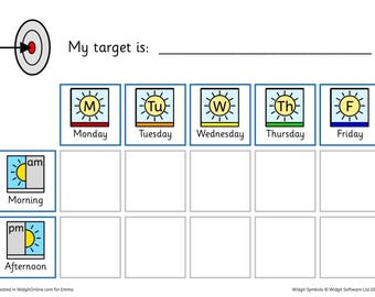 Tygodniowy arkusz celów do wyznaczania celów dla dzieci, wykres zachowań, codzienny rejestr postępów