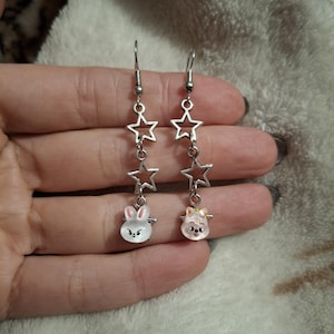 8 version Skz Skzoo inspired silver colored star dange earrings