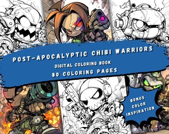 Post-Apocalyptic Chibi Coloring Book – Sci-Fi Cyborgs, Zombies (Digital Download)