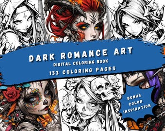 Gothic Fantasy Coloring Book – Dark Romance Art, 133 Pages (Digital Download)