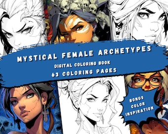Mystical Female Archetypes Coloring Book - 63 Detailed Coloring Pages for Teens and Adults