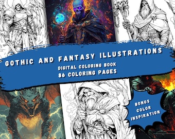 86 Gothic Fantasy Art Coloring Pages, Digital Download for Adults