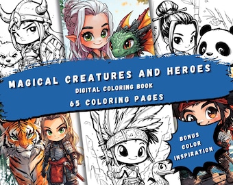 Chibi Coloring Pages - 65 Fantasy, Animals, Adventure (PDF)