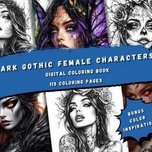 113 Dark Gothic Female Characters Coloring Pages | Vampires, Witches, Fairies & Demons image 1