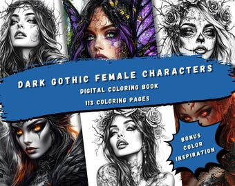 113 Dark Gothic Female Characters Coloring Pages | Vampires, Witches, Fairies & Demons