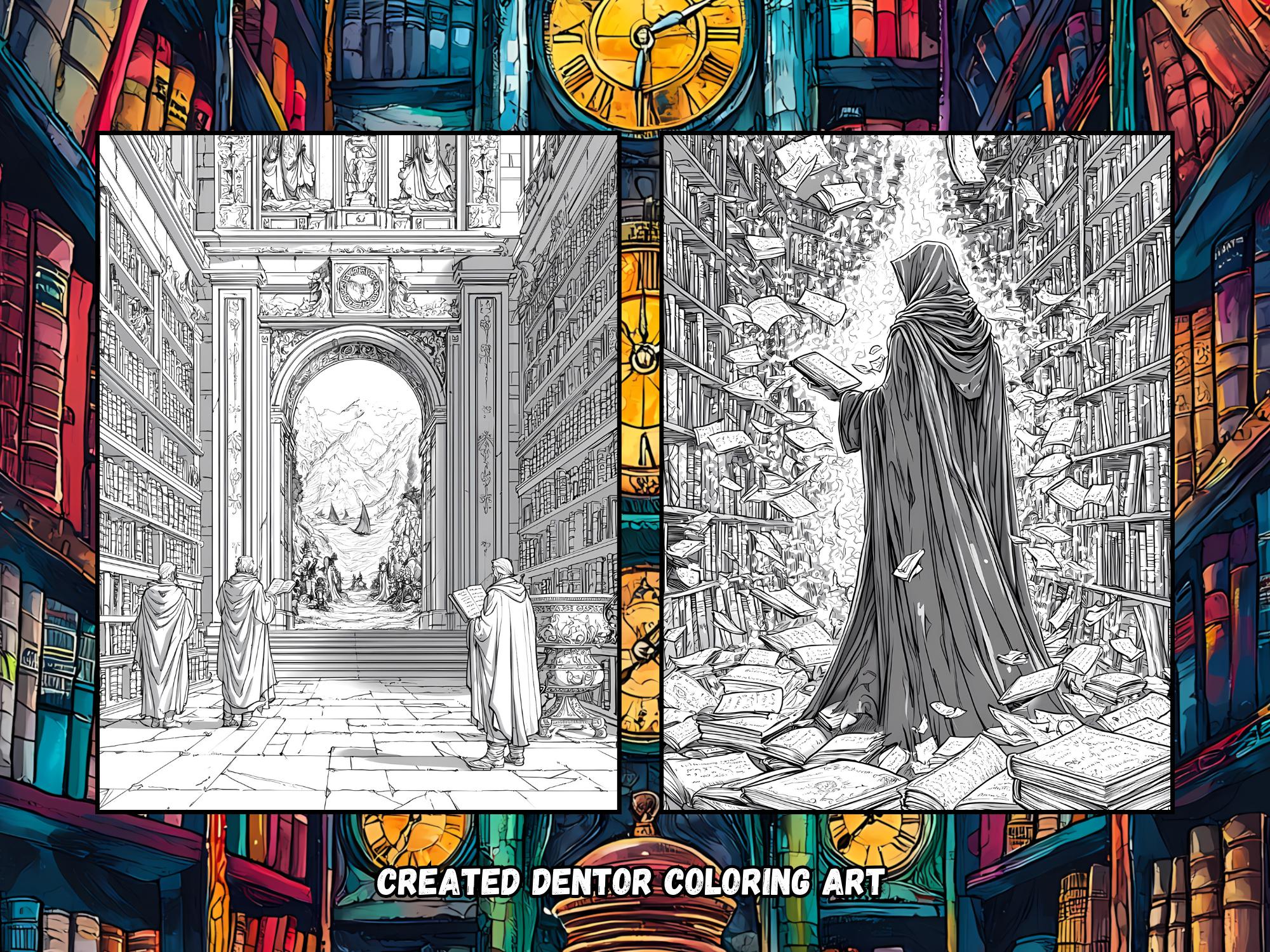 Wizard's Library Coloring Book | 26 Magical Illustrations | Digital PDF ...