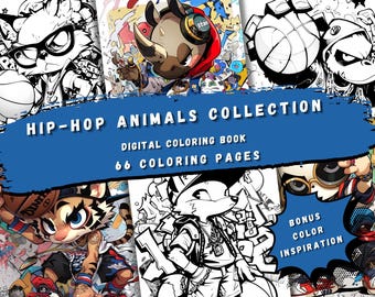 Urban Street Art Coloring Book - Hip Hop Animals Graffiti (Digital Download)
