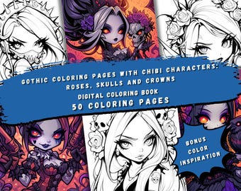 Chibi Gothic Coloring Pages | Dark Fantasy Art (PDF Pattern)