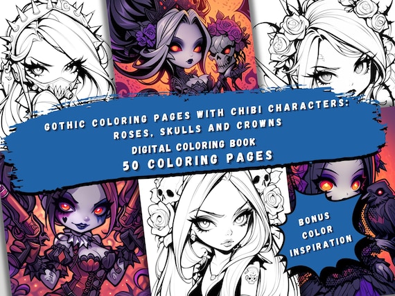 Chibi Gothic Coloring Pages | Dark Fantasy Art (PDF Pattern)