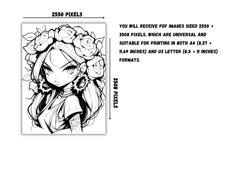 Chibi Gothic Coloring Pages | Dark Fantasy Art (PDF Pattern) image 2
