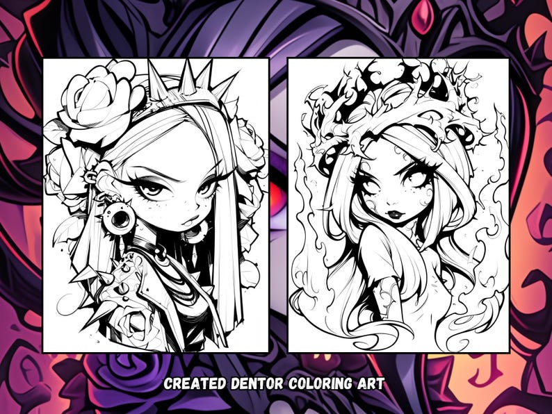 Chibi Gothic Coloring Pages | Dark Fantasy Art (PDF Pattern) image 8