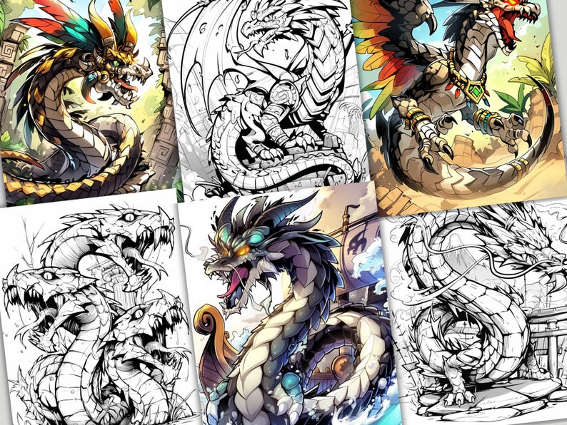 Puede incluir: Un conjunto de seis ilustraciones de l&iacute;nea de arte en blanco y negro de dragones. Los dragones est&aacute;n en varias poses, incluyendo volar, sentarse y estar de pie. Las ilustraciones son perfectas para colorear o usar como inspiraci&oacute;n para tu propio arte.