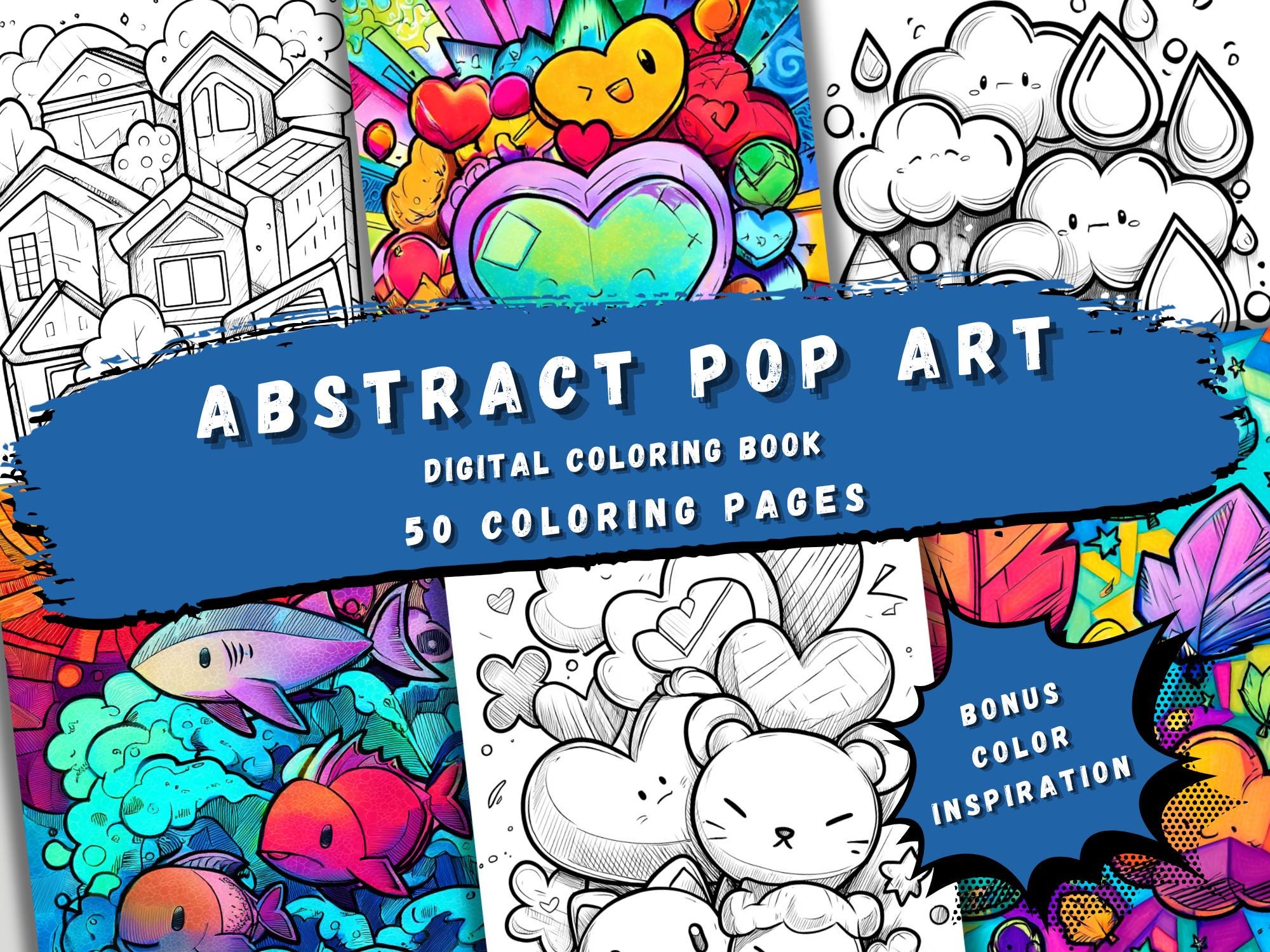 50 Abstract Pop Art Coloring Pages for Adults and Teens | Printable Digital Download