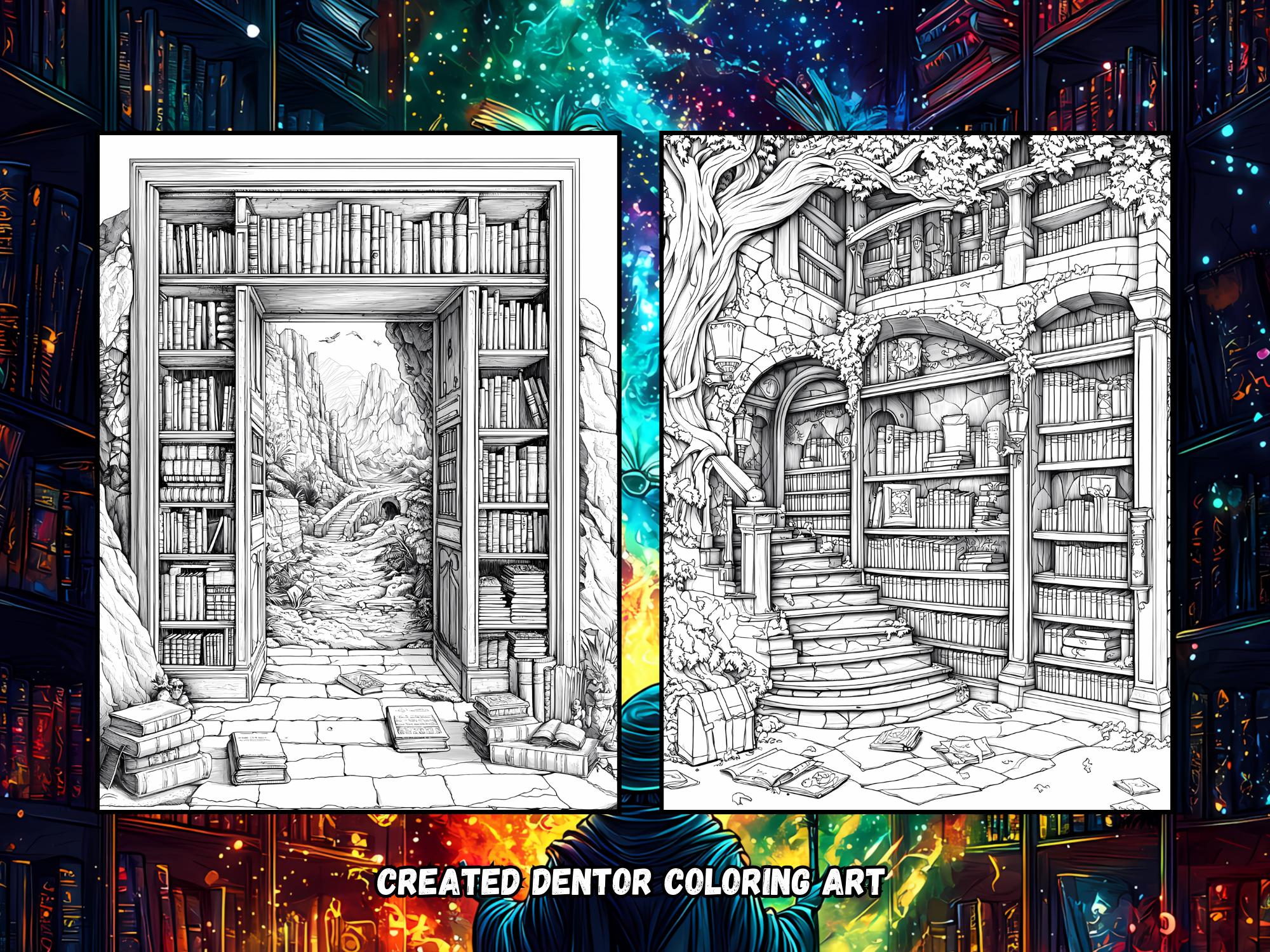 Wizard's Library Coloring Book | 26 Magical Illustrations | Digital PDF ...