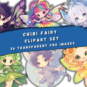 Chibi Fairy Clipart Set, 36 PNG Files, Magical Sticker Art for Crafts, Prints, Digital Projects, Fantasy Download