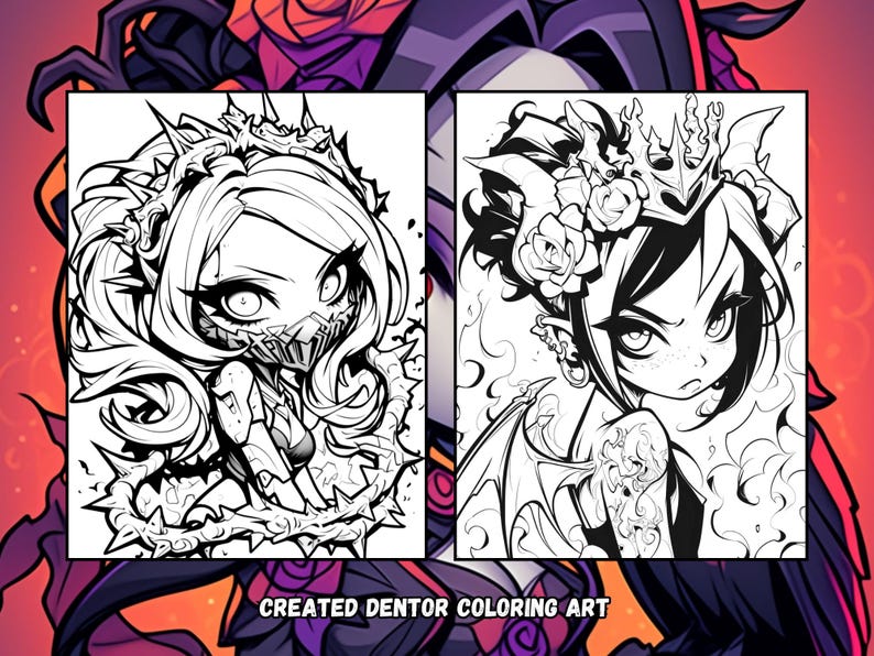 Chibi Gothic Coloring Pages | Dark Fantasy Art (PDF Pattern) image 7