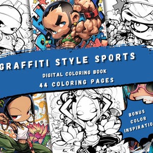Urban Fitness Coloring Book | 44 Graffiti Style Sports Pages | Adult And Teens Coloring Book | Digital Download | Gym Motivation Art