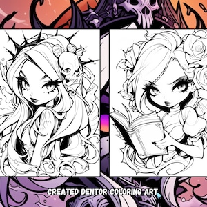 Chibi Gothic Coloring Pages | Dark Fantasy Art (PDF Pattern) image 6