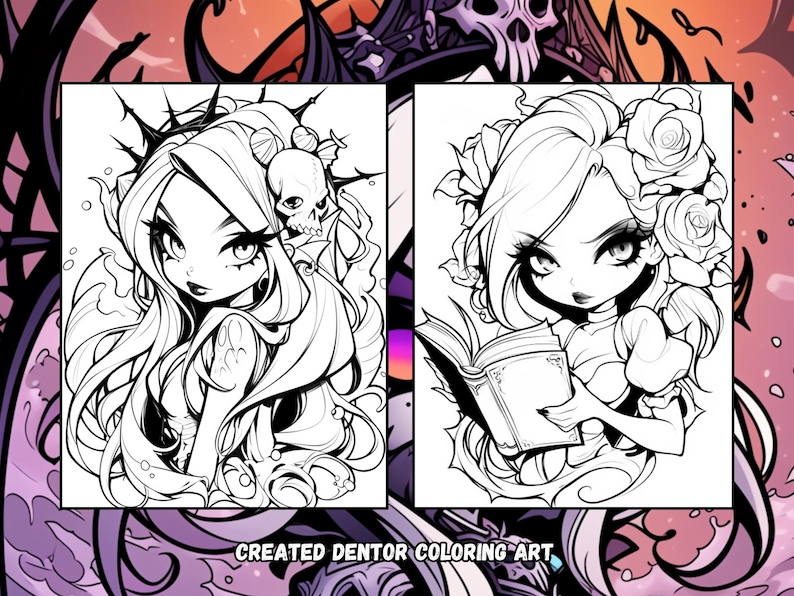 Chibi Gothic Coloring Pages | Dark Fantasy Art (PDF Pattern) image 6