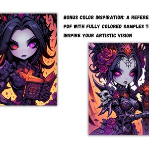 Chibi Gothic Coloring Pages | Dark Fantasy Art (PDF Pattern) image 3