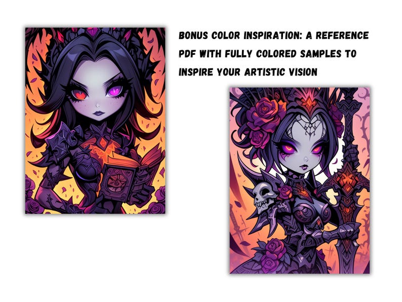 Chibi Gothic Coloring Pages | Dark Fantasy Art (PDF Pattern) image 3