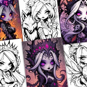 Chibi Gothic Coloring Pages | Dark Fantasy Art (PDF Pattern) image 10