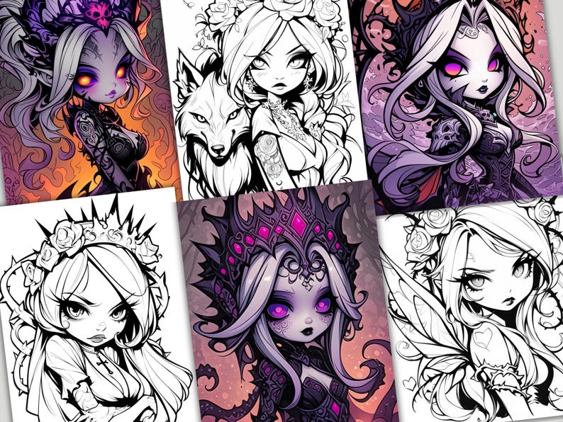 Chibi Gothic Coloring Pages | Dark Fantasy Art (PDF Pattern) image 10