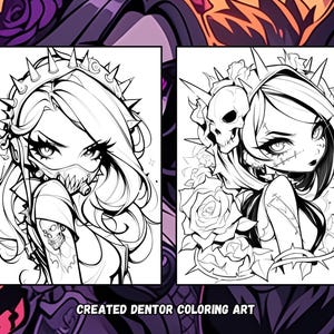 Chibi Gothic Coloring Pages | Dark Fantasy Art (PDF Pattern) image 4