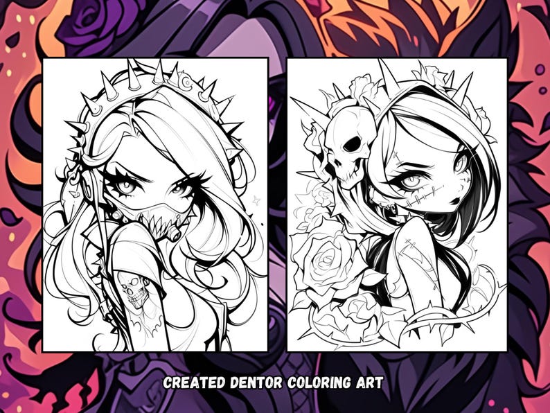 Chibi Gothic Coloring Pages | Dark Fantasy Art (PDF Pattern) image 4