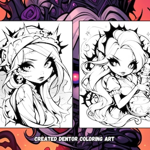 Chibi Gothic Coloring Pages | Dark Fantasy Art (PDF Pattern) image 9