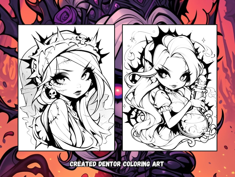 Chibi Gothic Coloring Pages | Dark Fantasy Art (PDF Pattern) image 9