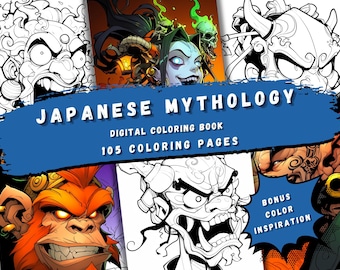 Japanese Mythology Coloring Book - 105 Pages with Dragons & Demons, Printable PDF