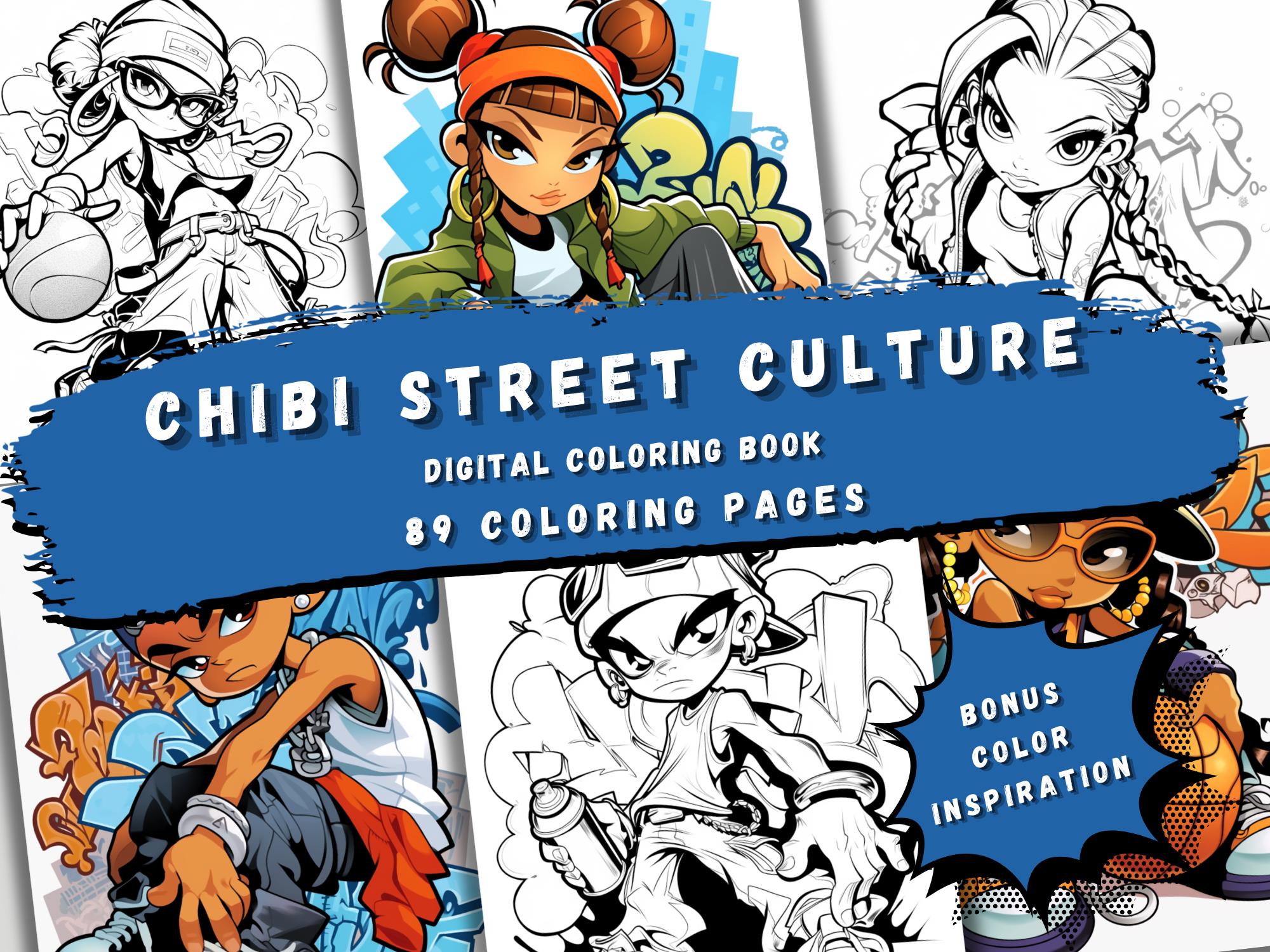 Chibi Street Culture Coloring Book - 89 Urban Graffiti & Basketball ...