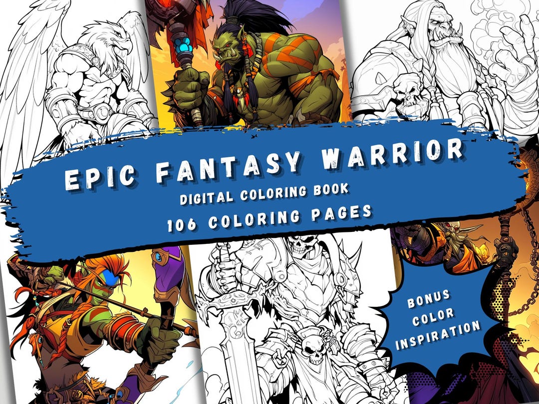 Epic Fantasy Warrior Coloring Book – Orcs, Elves, Dragons (printable ...