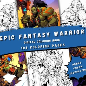 Episches Fantasy Krieger Malbuch - 106 RPG Designs, Orks, Elfen, Drachen, Comic-Stil, printable PDF für Jugendliche und Erwachsene